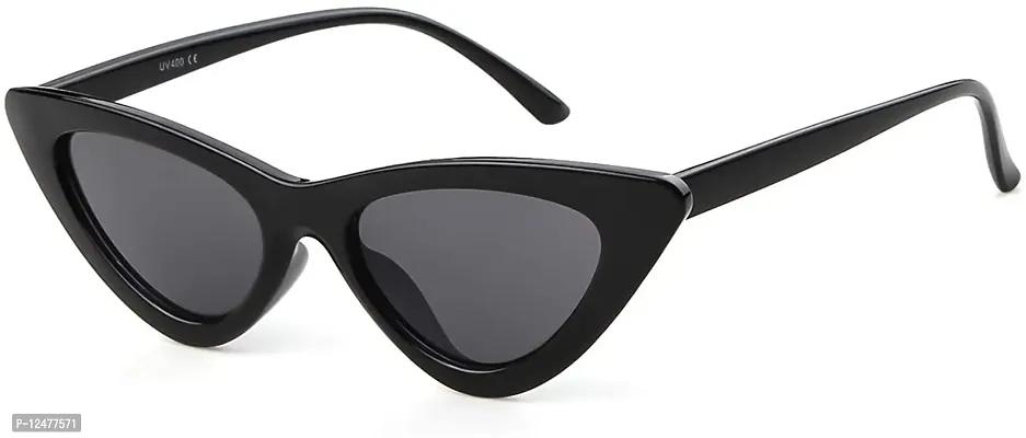 Jubilant Retro Vintage Narrow Cat Eye Sunglasses for Women Clout Goggles (Black Frame/Black Lens)