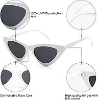 Jubilant Retro Vintage Narrow Cat Eye Sunglasses for Women Clout Goggles (White Frame/Grey Lens)-thumb2