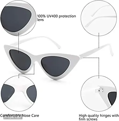 Jubilant Retro Vintage Narrow Cat Eye Sunglasses for Women Clout Goggles (White Frame/Grey Lens)-thumb3