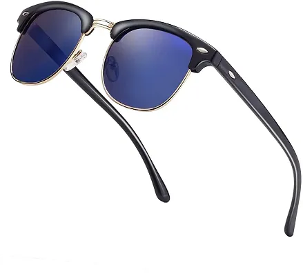 Buy Jubilant Clubmaster Sunglasses for Men and Women Semi-Rimless Frame Driving  Sun glasses 100% UV Blocking (Black/Blue/Golden Rim) - Lowest price in  India