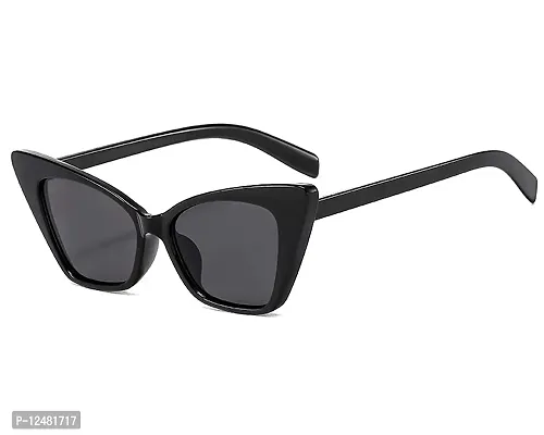Jubilant UV Protected Retro Fashion Cat Eye Sunglasses for Women Inspired From Priyanka Chopra (Black Frame/Grey Lens)-thumb0