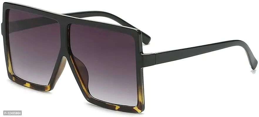 Jubilant Square Oversized Sunglasses for Women Men Flat Top Fashion Shades (Black Leopard/Gradation Grey)- Pack of 1