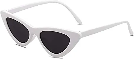 Jubilant Retro Vintage Narrow Cat Eye Sunglasses for Women Clout Goggles (White Frame/Grey Lens)-thumb1