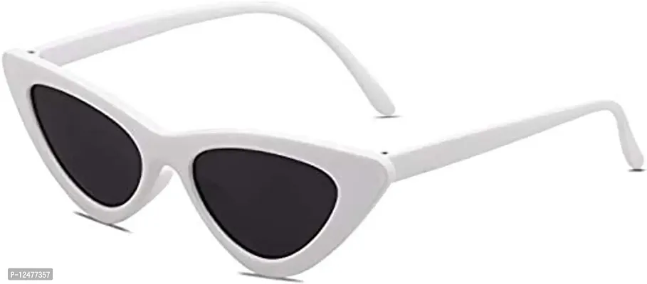 Jubilant Retro Vintage Narrow Cat Eye Sunglasses for Women Clout Goggles (White Frame/Grey Lens)-thumb2