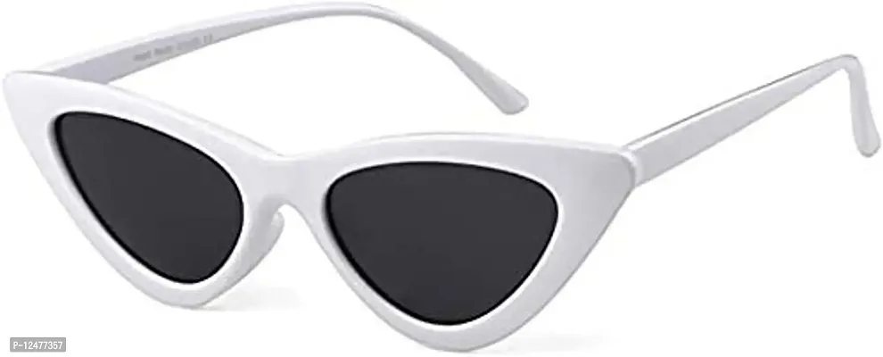 Jubilant Retro Vintage Narrow Cat Eye Sunglasses for Women Clout Goggles (White Frame/Grey Lens)-thumb0
