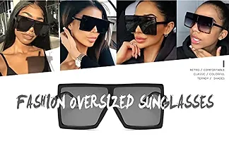 Jubilant Square Oversized Sunglasses for Women Men Flat Top Fashion Shades (Black Leopard/Gradation Grey)- Pack of 1-thumb4