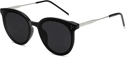 Jubilant Round Sunglasses for Women Trendy Cute Fashion Sun Glasses (Black Frame/Grey Lens)