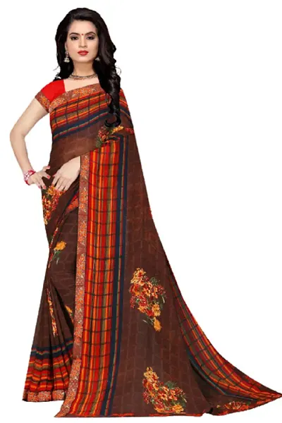 Georgette Printed Lace Border Sarees with Blouse piece