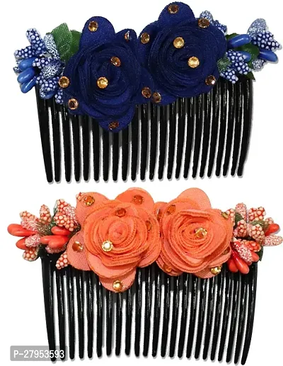 Designer Artificial Flowers Jewellery Hair Comb Pin For Women Pack Of 2 Hair Pin-thumb0