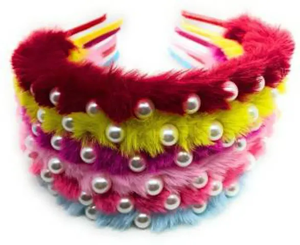 Myra collection? Pack of Pearl Studded Fur Hair Band for Kids and Girls