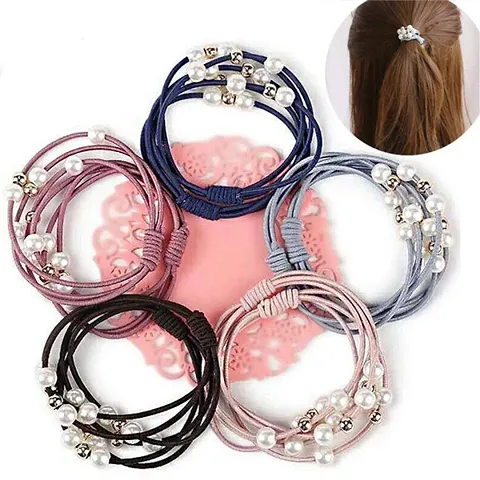 Three-in-one Pearl Bottoming Rubber Band Hair Band For girls pack of