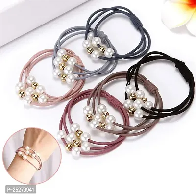 Three-in-one Pearl Bottoming Rubber Band Hair Band For girls pack of 10-thumb3