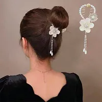 Ponytail Tail Hair Bun Holder Claw Clip Butterfly Crystal Pearl Hairpin Bun Clip for girls pack of 1-thumb1