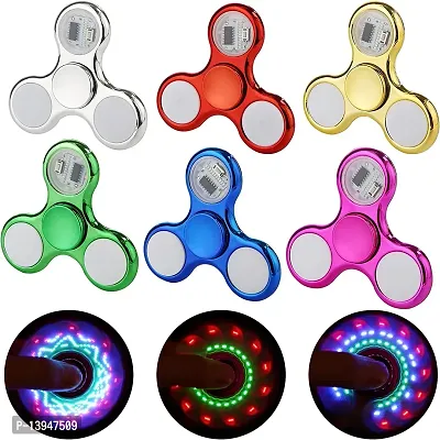 Stylish Fancy Plastics Low In The Dark 6 Colors Luminous Led Light Fidget Spinner Hand Top Spinners Glow In Dark Light Edc Figet Spiner Finger Stress Relief Toys (Multicolor)-thumb0