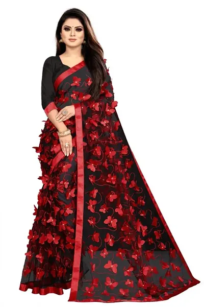 Women's Net Designer Saree with Blouse Piece