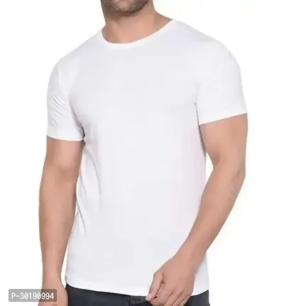 Stylish White Cotton Solid Short Sleeves T-Shirt For Men-thumb0