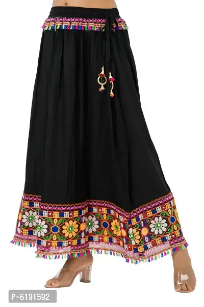 Stylish Cotton Black Embroidered Dandiya Raas Lehenga Skirt For Women