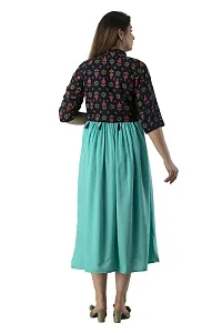 Women Stitched SEA Green Rayon Anarkali Kurti with Printed Jacket-thumb4