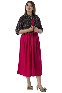 Women Stitched Rani Pink Rayon Anarkali Kurti with Printed Jacket-thumb2
