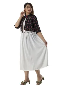 Women Stitched White Rayon Anarkali Kurti with Printed Jacket-thumb4