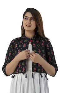 Women Stitched White Rayon Anarkali Kurti with Printed Jacket-thumb2