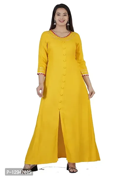 Stylish Front Slit Long Kurta with GOTA Yellow