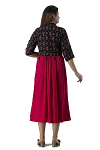 Women Stitched Rani Pink Rayon Anarkali Kurti with Printed Jacket-thumb1