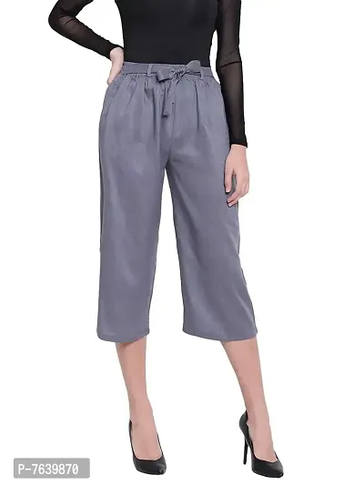 TNQ Women's Rayon Capri Culottes Short Trousers (Waist size upto 28quot; to 38quot;) (Grey, Free Size)-thumb0