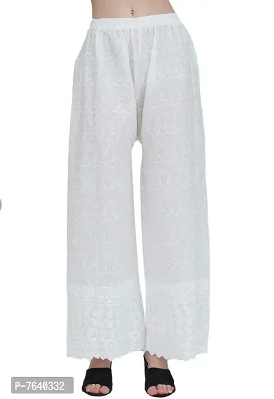 TNQ Women's Regular Fit Cotton Palazzo (TNQ169_White_L)-thumb0