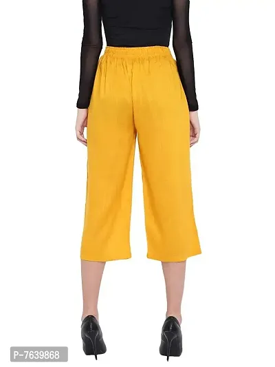 TNQ Women's Rayon Capri Culottes Short Trousers (Waist size upto 28quot; to 38quot;) (Yellow, Free Size)-thumb2
