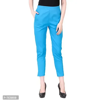 TNQ Women's Cotton Stretchable Straight Fit Pants (Turquoise, 2XL)