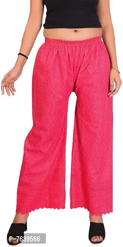 TNQ Women's Relaxed Fit Cotton Palazzo (TNQ511_Red, Magena)-thumb0