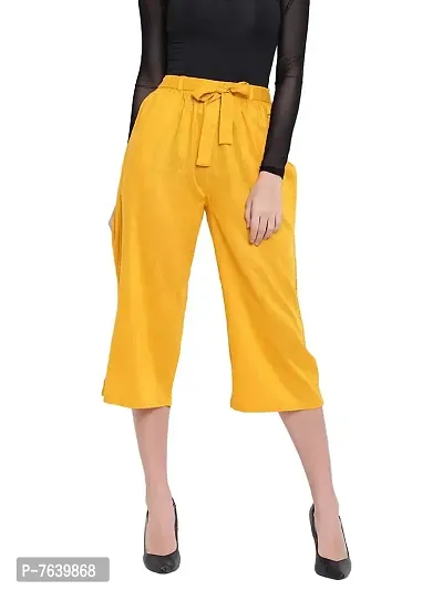 TNQ Women's Rayon Capri Culottes Short Trousers (Waist size upto 28quot; to 38quot;) (Yellow, Free Size)-thumb0