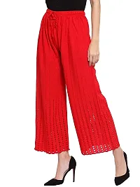 TNQ Women Rayon Lucknow Chicken Art Work Embroidered Palazzo || Chikan Trouser || Chicken Plazo (Set of 2Pcs) (Free Size, NavyBlue.Red)-thumb4
