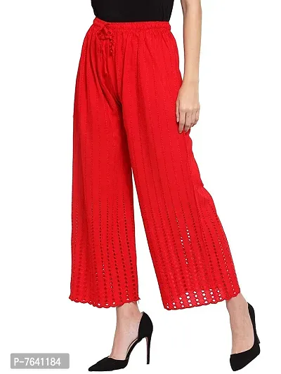 TNQ Women Rayon Lucknow Chicken Art Work Embroidered Palazzo || Chikan Trouser || Chicken Plazo (Set of 2Pcs) (Free Size, NavyBlue.Red)-thumb5