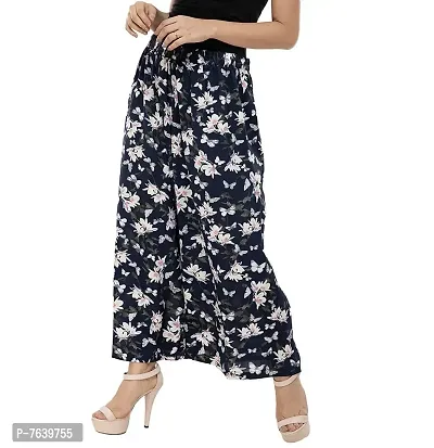 TNQ Women's Pleated Casual Palazzo Pant with Elastic Waistband Free Size (Floral)-thumb0
