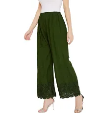 TNQ Women's Rayon Lucknow Chikan Art Work Embroidered Palazzos (FREE SIZE) (Bottle Green)-thumb2