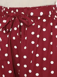 TNQ Women Rayon Dotted Capri Culottes || Polka Dotted Capri || Short Trouser || Belted Culottes (Free Size, Maroon)-thumb3