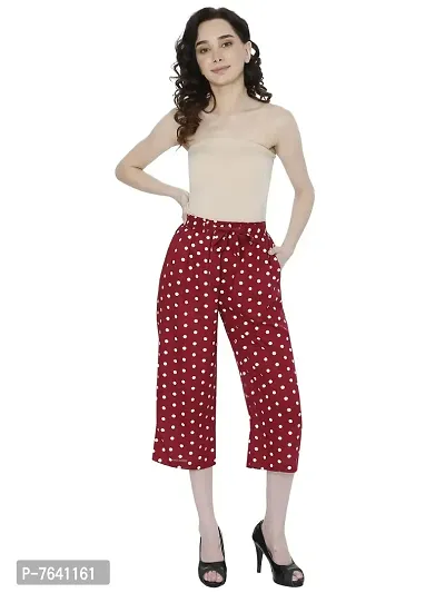 TNQ Women Rayon Dotted Capri Culottes || Polka Dotted Capri || Short Trouser || Belted Culottes (Free Size, Maroon)-thumb5