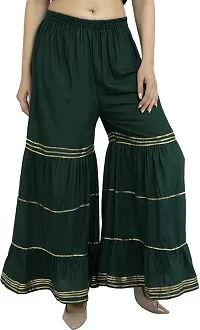 TNQ Women's Mid Rise Garara/Sharara Palazzo Pants with Gota Work Combo Set of 2Pcs (Free Size, Red.Bottle Green)-thumb2