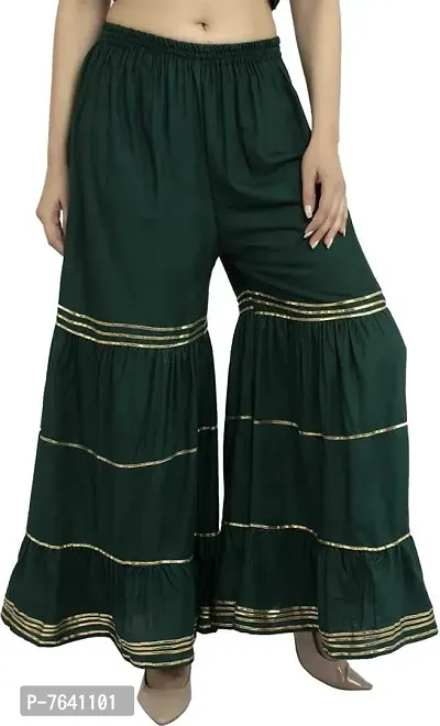 TNQ Women's Mid Rise Garara/Sharara Palazzo Pants with Gota Work Combo Set of 2Pcs (Free Size, Red.Bottle Green)-thumb3