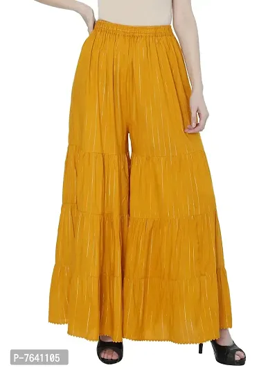 TNQ Women's Stylish and Fashionable Mid- Rise Garara/Sharara Palazzo Pants || Flared Sharara Palazzo (Free Size, Mustard)-thumb0