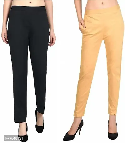 Buy IRK Fashion Regular Fit Cotton Trouser Pants for Women/Cotton Pants for  Women (Navy Blue, Beige) (Pack of 2) at Amazon.in