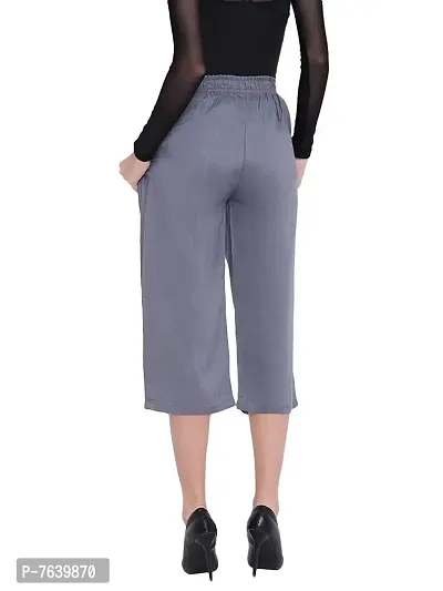TNQ Women's Rayon Capri Culottes Short Trousers (Waist size upto 28quot; to 38quot;) (Grey, Free Size)-thumb2