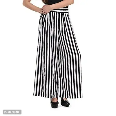 TNQ Women Striped Black White Flared Palazzo/Striped Trouser.-thumb0