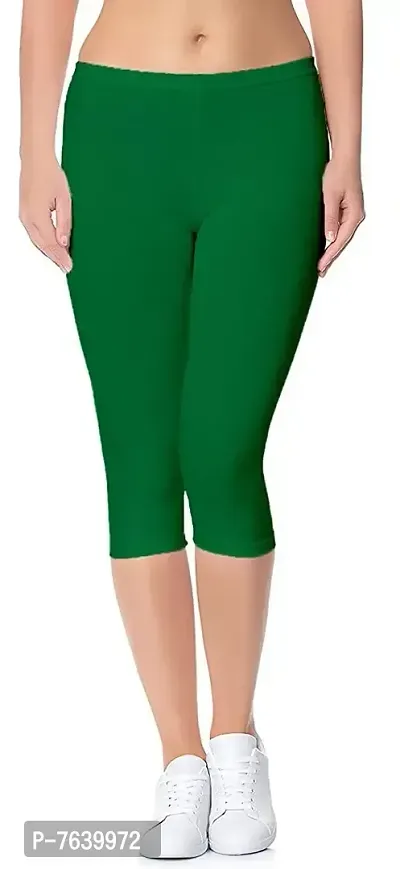 TNQ Women's Cotton Capri Pants (Free Size 28 to 36  Plus Size 37 to 42) (Green, Free Size)