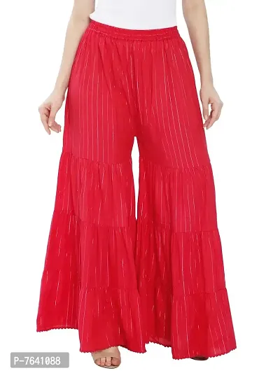 TNQ Women's Stylish and Fashionable Mid- Rise Garara/Sharara Palazzo Pants || Flared Sharara Palazzo (Free Size, Red)-thumb0