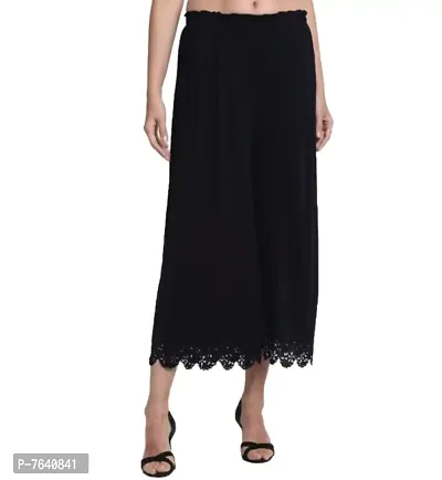 TNQ Women Summer Wear Belted Palazzo/Lazer Cut Women Trouser (Free Size, Black)-thumb0