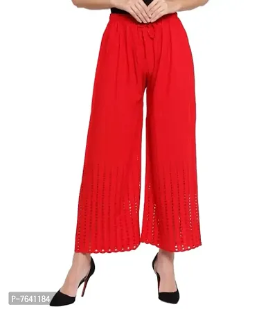 TNQ Women Rayon Lucknow Chicken Art Work Embroidered Palazzo || Chikan Trouser || Chicken Plazo (Set of 2Pcs) (Free Size, NavyBlue.Red)-thumb3