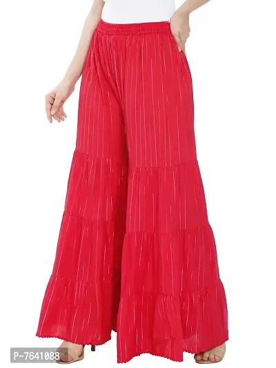 TNQ Women's Stylish and Fashionable Mid- Rise Garara/Sharara Palazzo Pants || Flared Sharara Palazzo (Free Size, Red)-thumb5